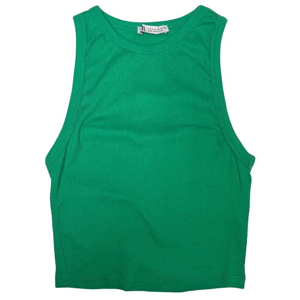 Zara Ribbed Tank Top Womens Small Green Crop Sleeveless Basic